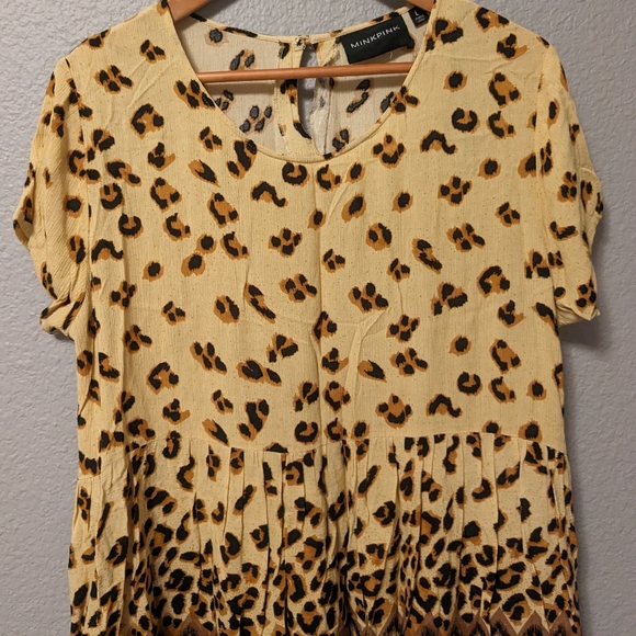 MinkPink Wild Things Mini Leopard Cheetah Boho Babydoll Dress Sz L - Picture 9 of 12